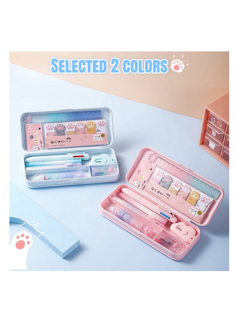 NOVOLAN NOVOLAN Stylish Stationery Set Pencil Case, Complete Multifunctional Student Supplies Kit Box, Includes Sharpener, 6-Color Ballpoint Pens, Ruler, Frosted Pencil Case, for School & Study Needs (Blue)  - Image 3