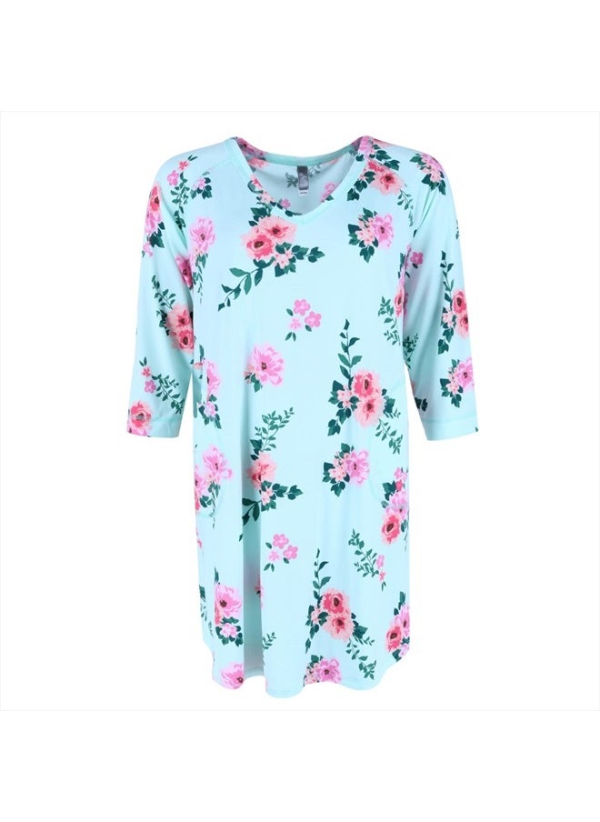 PJ Couture - Women's Large Flower Pajama Sleep Shirt, Large, Blue Floral - Image 1