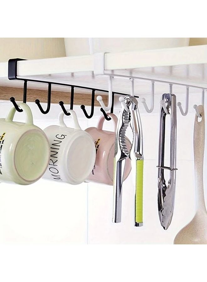 White Kitchen Shelf Organizer With 6 Hooks Cup Holder Space Saving Storage Rack - Image 5