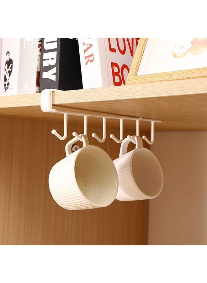 White Kitchen Shelf Organizer With 6 Hooks Cup Holder Space Saving Storage Rack - Image 1
