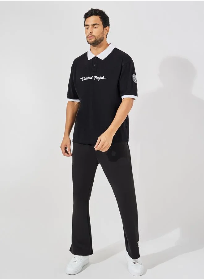 ستايلي Styli Premium Bootcut Scuba Joggers with Badge Detail