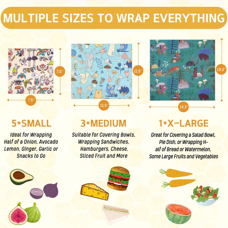 BYTTME Reusable Beeswax Wrap - 9 Pack Beeswax Wraps for Food, Eco-Friendly Beeswax Food Wraps, Bread Sandwich Wrapper - Organic, Sustainable, Zero Waste, Reusable Plastic-Free Food Wrap, 1XL, 3M, 5S - Image 3