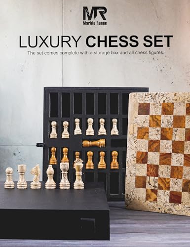 MARBLE RANGE Marble Chess Set 12 Inch Handmade Coral Dark Brown Board Game with Storage Box Classic Travel Chess Set for Adults with Pieces 2 Extra Queens Elegant Home Dcor - Image 5