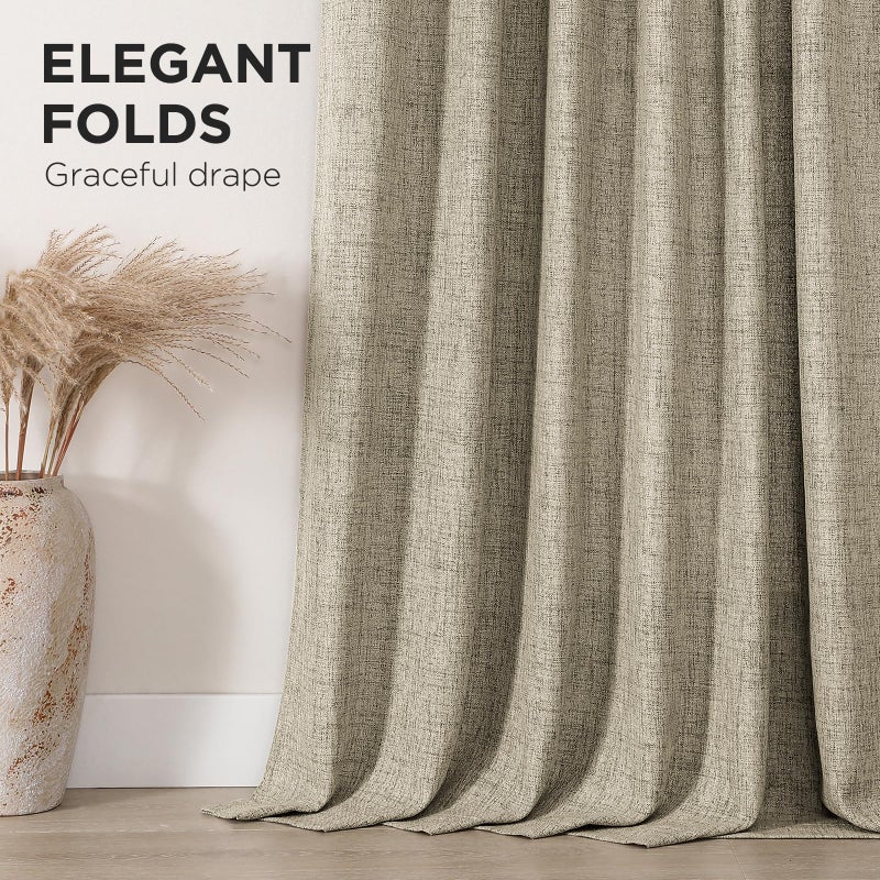 Joydeco Linen Curtains 84 Inch Length, Light Filtering Privacy Curtains for Living Room and Bedroom, Farmhouse Style, Back Tab and Rod Pocket, 52 x 84 Inches, 2 Panels - Image 5