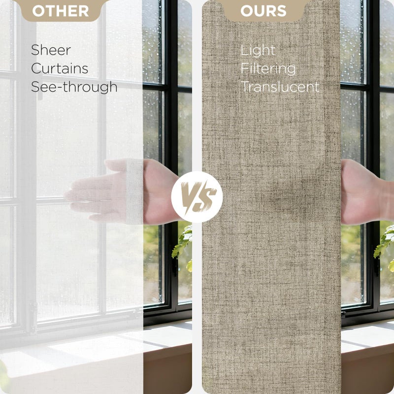 Joydeco Linen Curtains 84 Inch Length, Light Filtering Privacy Curtains for Living Room and Bedroom, Farmhouse Style, Back Tab and Rod Pocket, 52 x 84 Inches, 2 Panels - Image 3