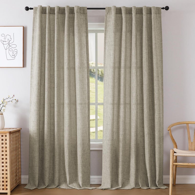 Joydeco Linen Curtains 84 Inch Length, Light Filtering Privacy Curtains for Living Room and Bedroom, Farmhouse Style, Back Tab and Rod Pocket, 52 x 84 Inches, 2 Panels - Image 1