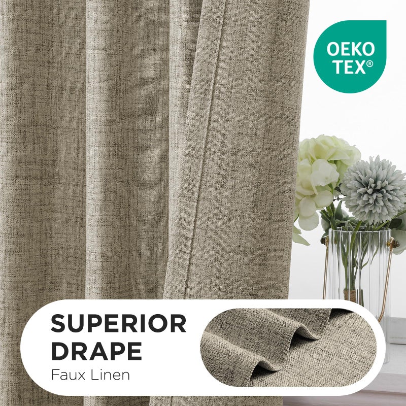 Joydeco Linen Curtains 84 Inch Length, Light Filtering Privacy Curtains for Living Room and Bedroom, Farmhouse Style, Back Tab and Rod Pocket, 52 x 84 Inches, 2 Panels - Image 2