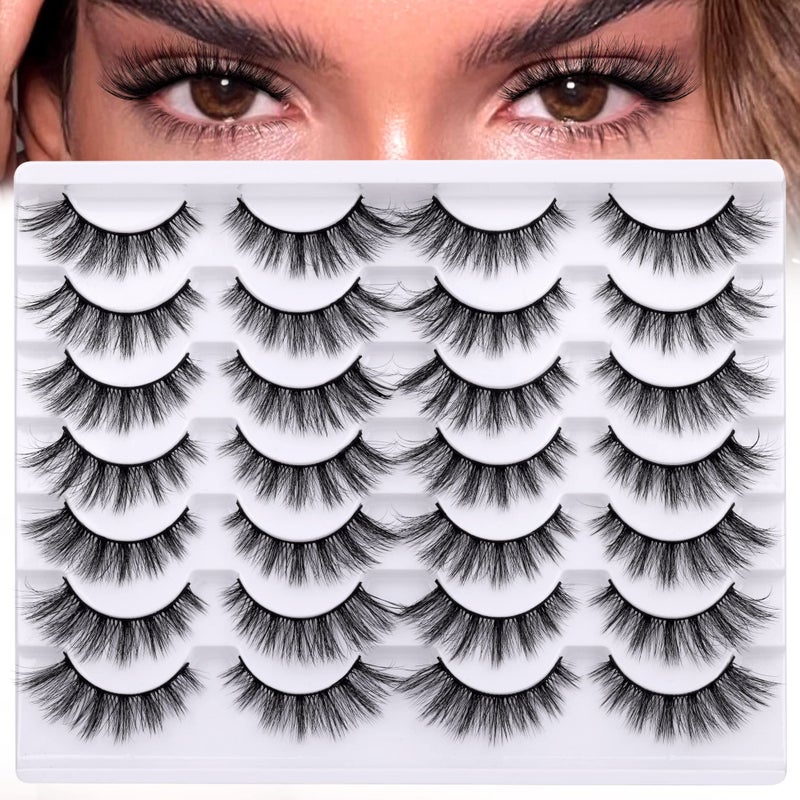 Newcally False Eyelashes Wispy Natural Cat Eye Lashes Faux Mink Lashes Fake Eyelashes Soft 3D Medium Length Light Volume 14 Pairs Pack - Image 5