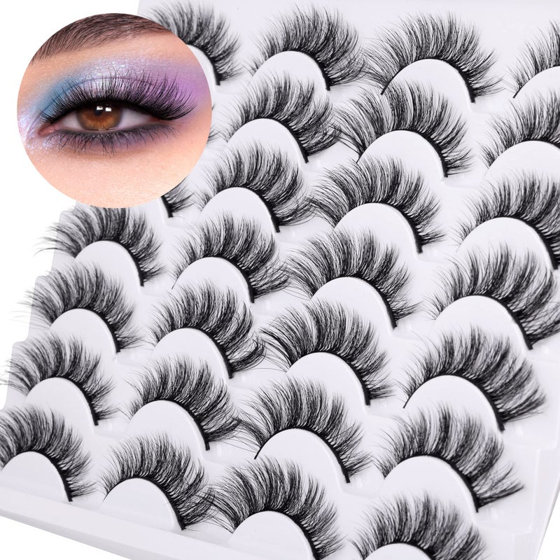 Newcally False Eyelashes Wispy Natural Cat Eye Lashes Faux Mink Lashes Fake Eyelashes Soft 3D Medium Length Light Volume 14 Pairs Pack - Image 2