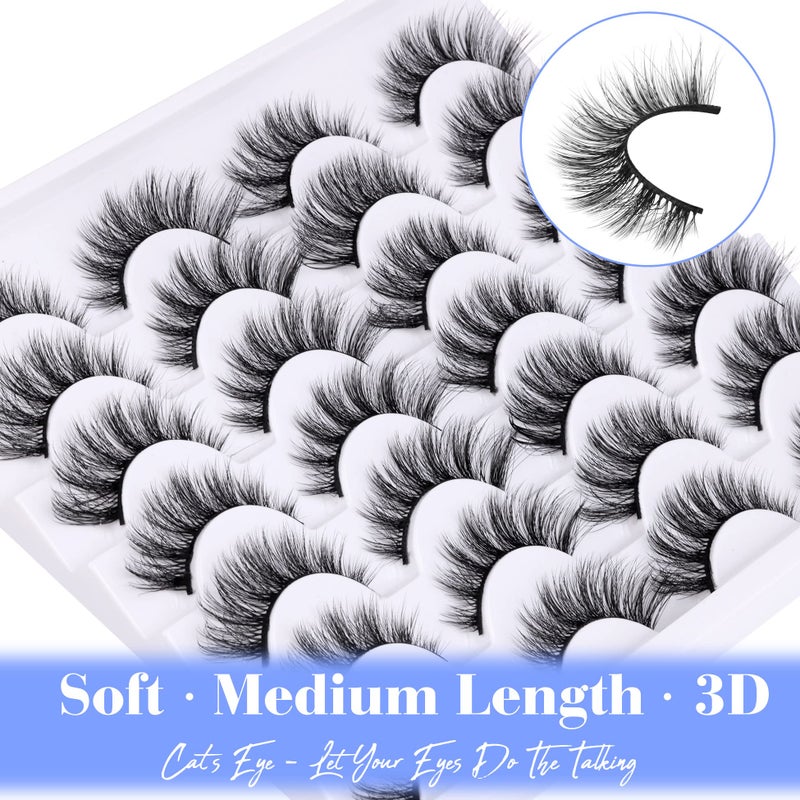Newcally False Eyelashes Wispy Natural Cat Eye Lashes Faux Mink Lashes Fake Eyelashes Soft 3D Medium Length Light Volume 14 Pairs Pack - Image 3