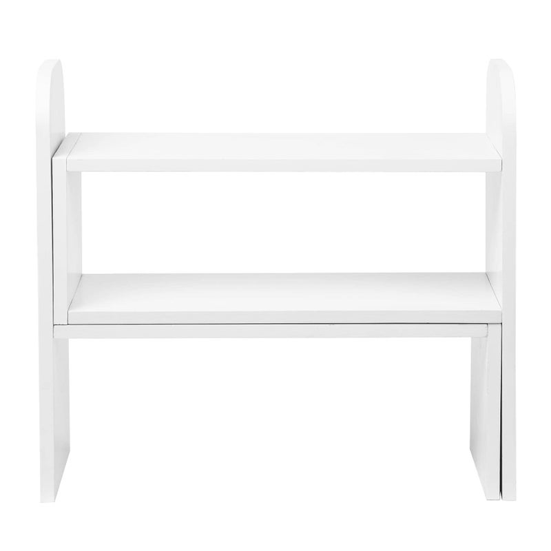VERGOODR Desktop Adjustable Natural Wood Book Shelf Organizer Office Storage Rack Display Stand Caddy Set Expandable Desk Organizer (White) - Image 4