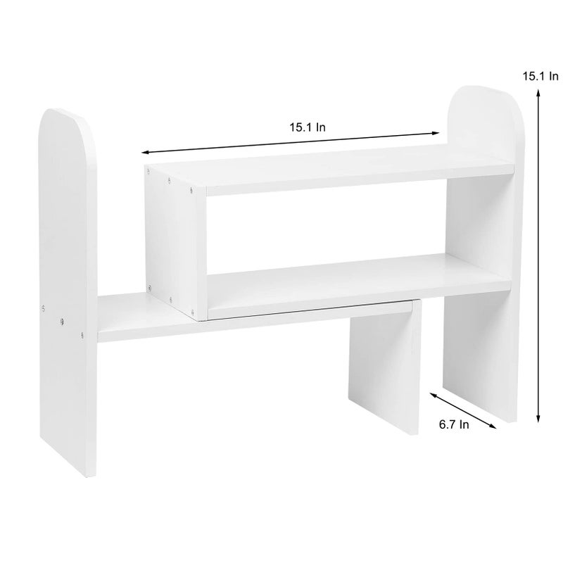 VERGOODR Desktop Adjustable Natural Wood Book Shelf Organizer Office Storage Rack Display Stand Caddy Set Expandable Desk Organizer (White) - Image 5