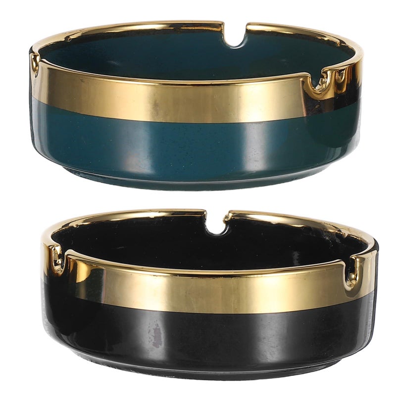 Retro Ceramic Ashtray Set 2pcs with Gold Edge for Home Office Outdoor - Image 2