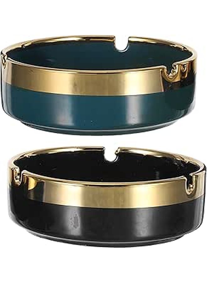 Retro Ceramic Ashtray Set 2pcs with Gold Edge for Home Office Outdoor - Image 1