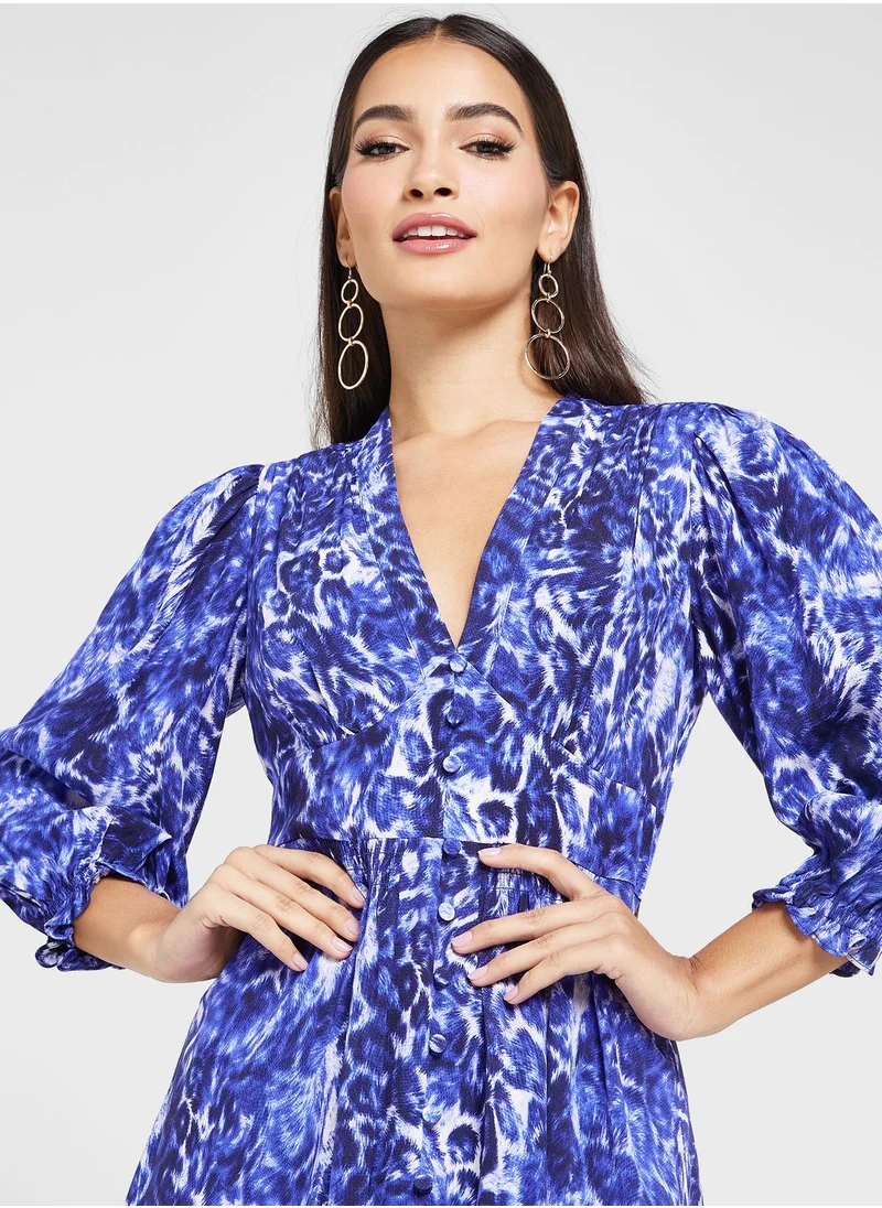 WHISTLES Surplice Neck Leopard Print Dress