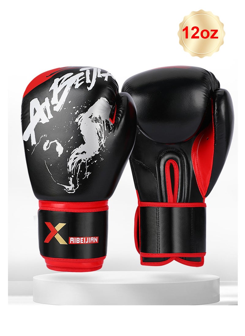 Splendors 12oz Professional Boxing Gloves Super Protection Stability Boxing Train Gloves Punching Bag Gloves Black  - Image 1