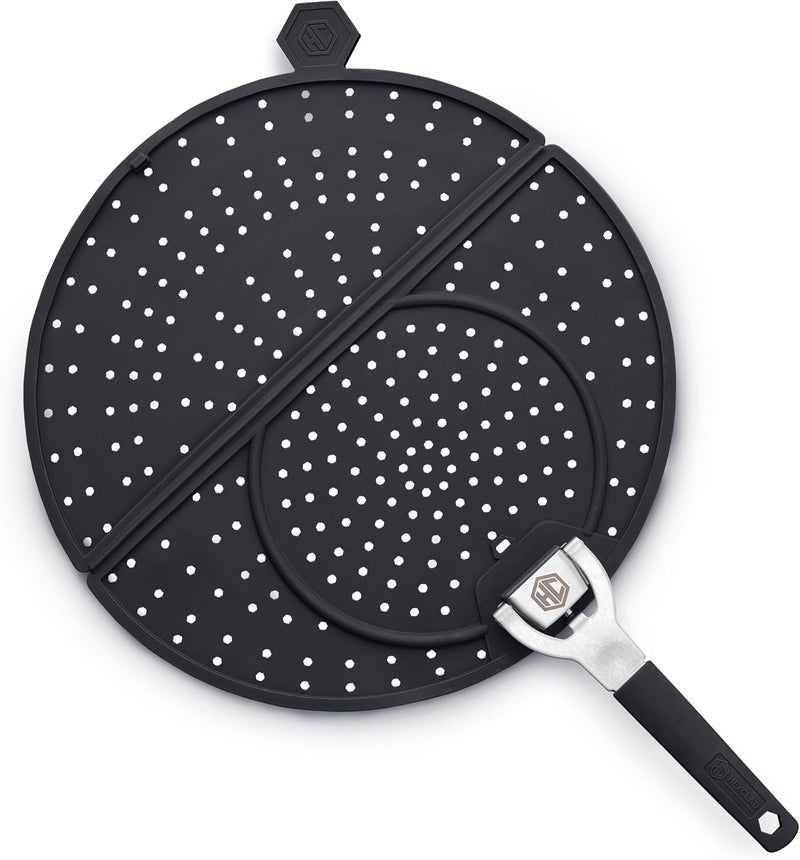 HexClad Grease Splatter Screen for Frying and Searing, Fits ’s 10 and 12-inch Pans, Dishwasher-Safe, Folding Design, Heat-Safe to 480°F, Stay-Cool Locking Handle, Silicone and Stainless Steel - Image 1