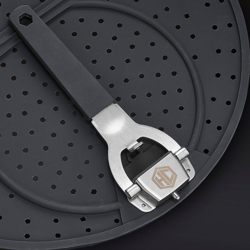 HexClad Grease Splatter Screen for Frying and Searing, Fits ’s 10 and 12-inch Pans, Dishwasher-Safe, Folding Design, Heat-Safe to 480°F, Stay-Cool Locking Handle, Silicone and Stainless Steel - Image 4