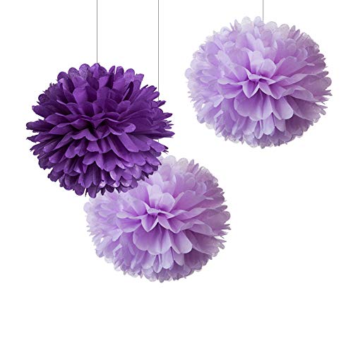 WEVEN 12 Purple Lilac Tissue Pom Poms Kit DIY Hanging Paper Flowers for Party Decoration Pack of 12