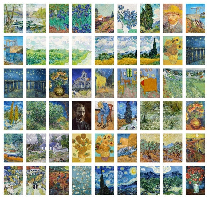 VINCENT VAN GOGH BRUSHES OF BRILLIANCE WALL COLLAGE KIT SET OF 54 SMALL POSTERS AESTHETIC WALL DCOR FOR BEDROOM HOME OFFICE OR DORM ROOM