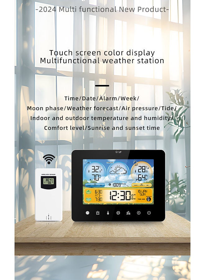 Generic Weather Station Indoor Outdoor Thermometer with Remote Sensors and Touch Color Screen Weather Thermometer Forecast Station  - Image 2