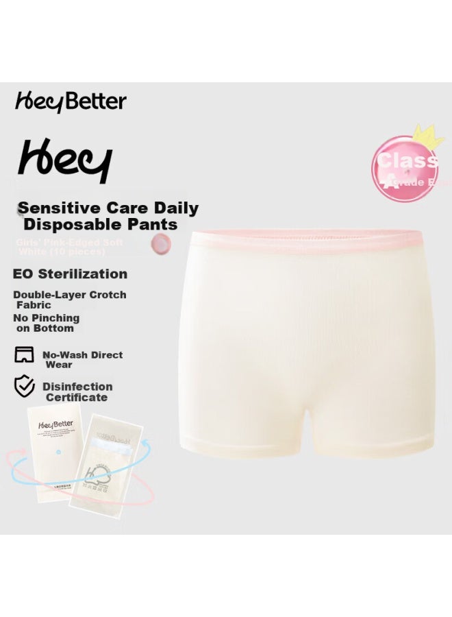 Heybetter Kids Disposable Underwear Wash-free Sterilized Individually Packaged Girls 10pcs - Pink Edged Soft White Size 160
