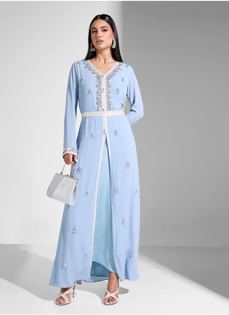 Akadia Fashion laced crystal details kaftan