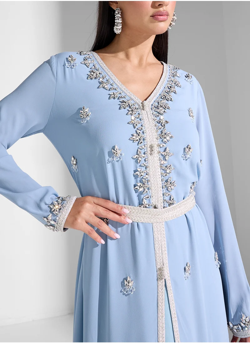 Akadia Fashion laced crystal details kaftan