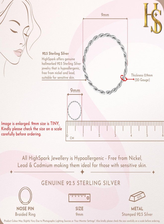 HighSpark 925 Silver Nose Ring | No Piercing Required | 92.5 Sterling Silver & Textured Classic Nose Ring for Women & Girls - Image 2