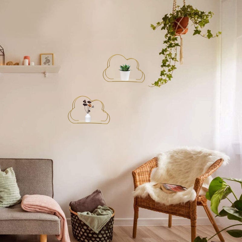 2pcs Floating Cloud Wall Shelf Wall Hanging Adornment Home Ornament Wall Organizer - Image 3