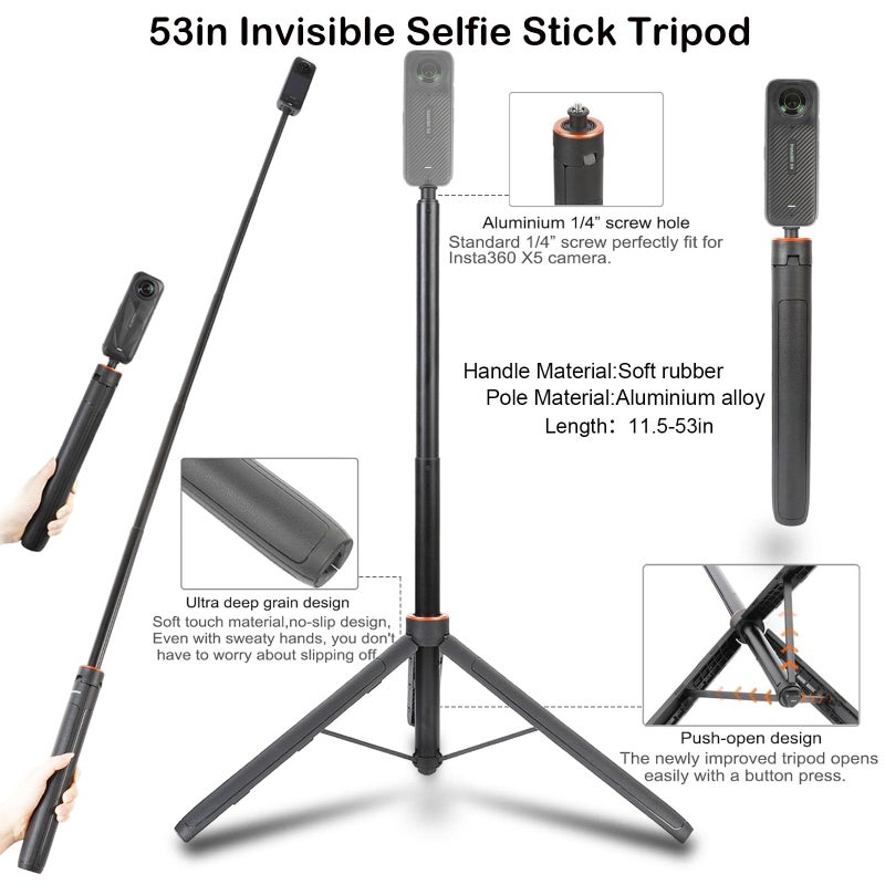 PellKing Accessories Kit for insta360 X4,Included Carrying Case with Belt,2 Pcs Metal 1/4" Adapter,Handlebar Mount,Magnetic Mount,53in Selfie Stick,Chest Strap,Head Strap,Backpack Clip,and Others - Image 2