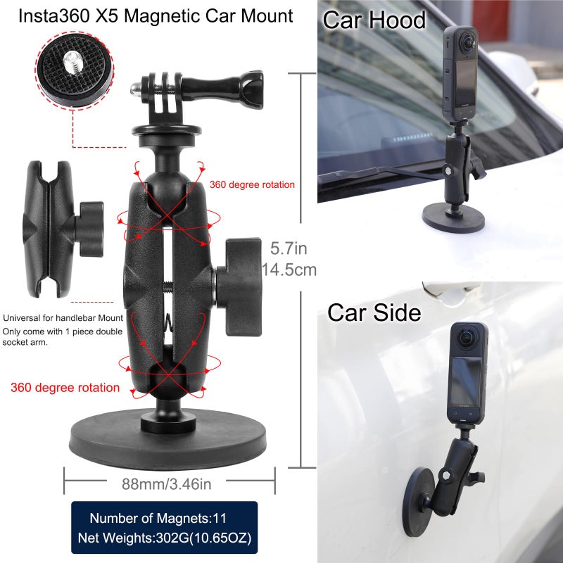 PellKing Accessories Kit for insta360 X4,Included Carrying Case with Belt,2 Pcs Metal 1/4" Adapter,Handlebar Mount,Magnetic Mount,53in Selfie Stick,Chest Strap,Head Strap,Backpack Clip,and Others - Image 5