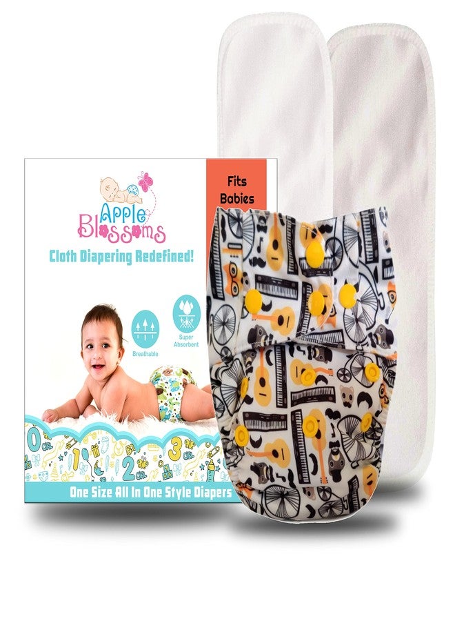 Apple Blossoms Reusable Cloth diaper for babies 3M to 3Y | CPSIA Certified 300+wash |Washable & Adjustable Snap Button | pack includes 1 Diaper with 2 organic Bamboo cotton inserts - Image 1