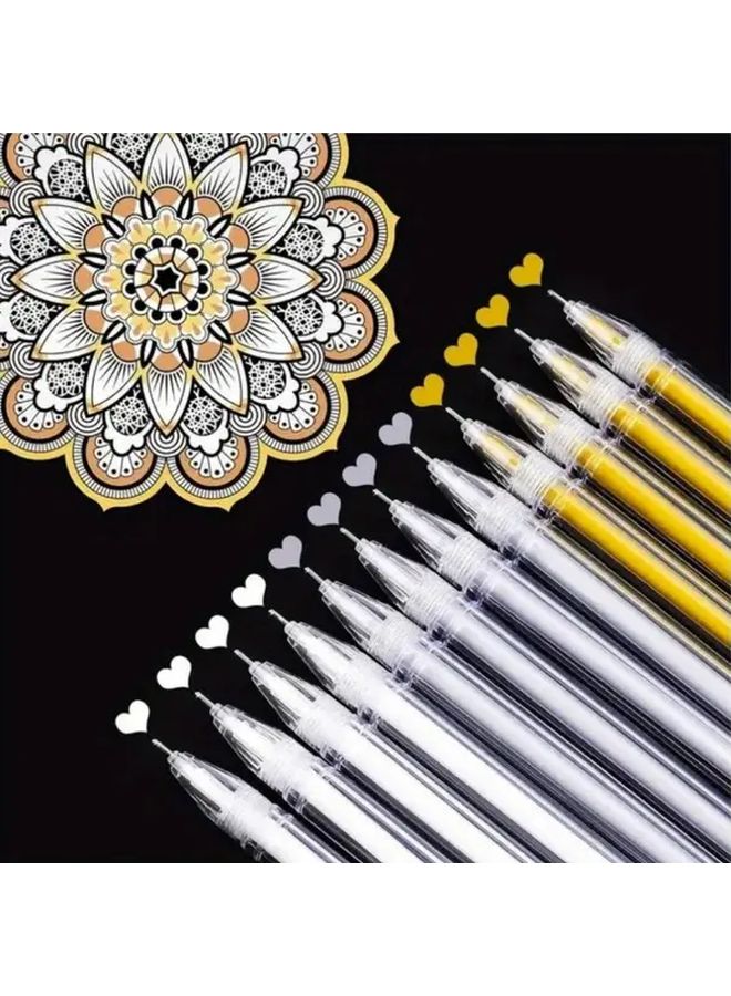 Golden 12pcs Platinum Silver Gel Pens Ultra Fine 0.5 Mm For Black Paper Drawing - Image 1