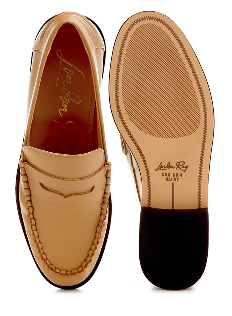 London Rag Genuine Leather Loafers in Beige