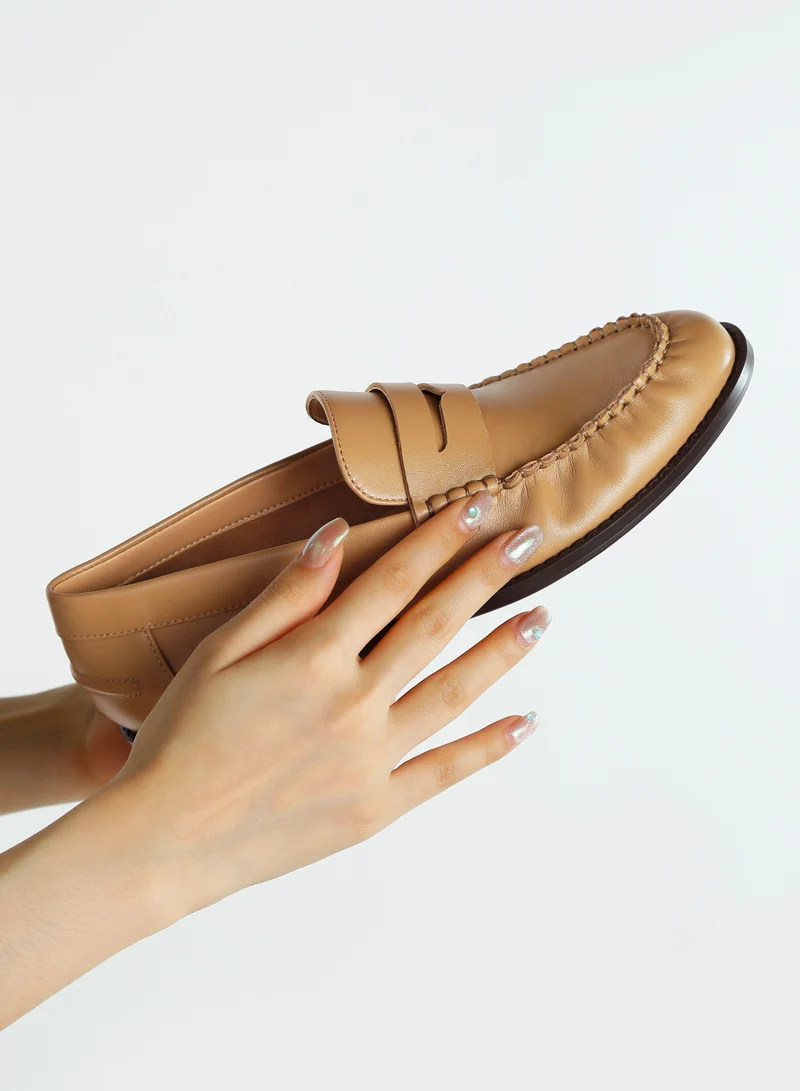 London Rag Genuine Leather Loafers in Beige