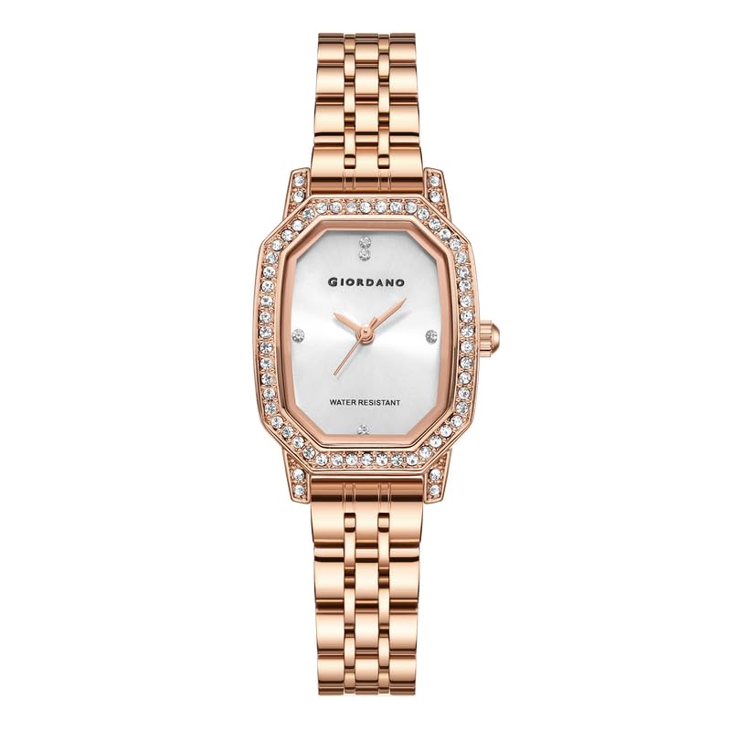 Giordano Analog Watch for Women – Classic Octagonal Dial, Diamond Bezel, Quartz Movement, Rose Gold Stainless Steel Strap and Water Resistant- GZ-60114 - Image 1