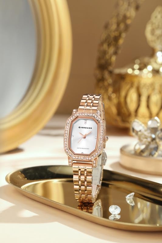 Giordano Analog Watch for Women – Classic Octagonal Dial, Diamond Bezel, Quartz Movement, Rose Gold Stainless Steel Strap and Water Resistant- GZ-60114 - Image 3