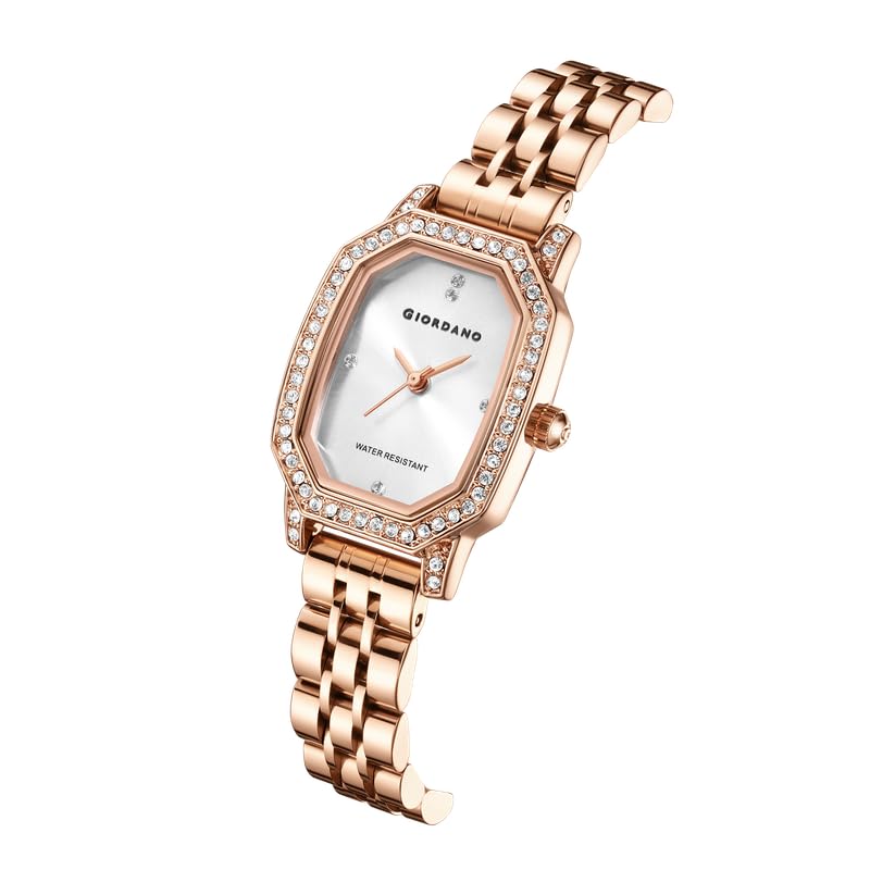 Giordano Analog Watch for Women – Classic Octagonal Dial, Diamond Bezel, Quartz Movement, Rose Gold Stainless Steel Strap and Water Resistant- GZ-60114 - Image 4