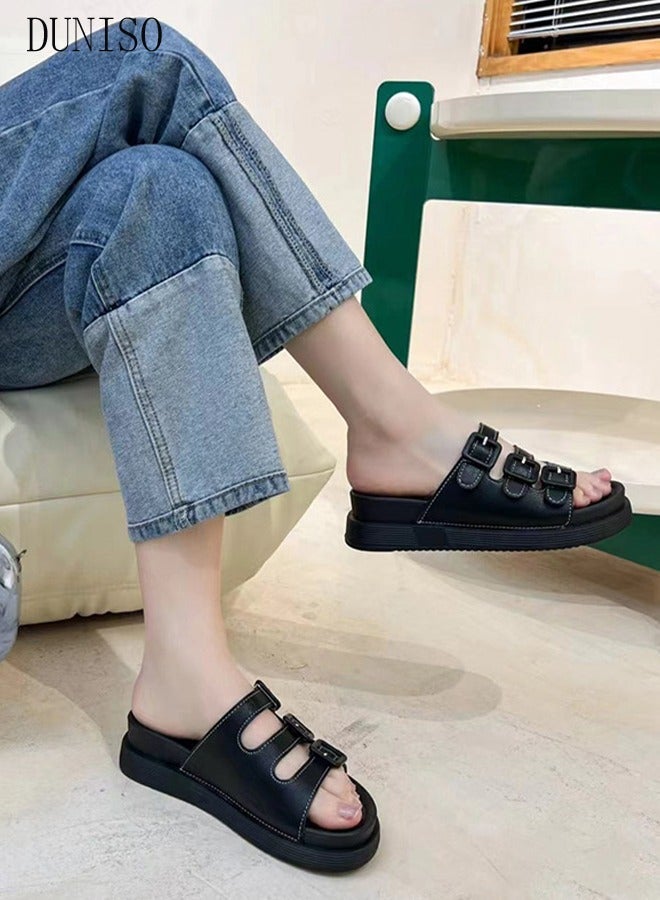 DUNISO Women's Summer Walking Sandals Air Cushion Support Platform Open Tole Slippers Comfortable Casual Wedge Sandals Beach Slippers Indoor and Out Door - Image 5