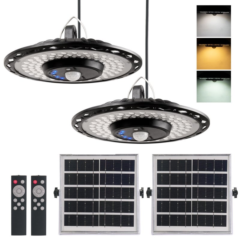 180LEDs Solar Powered Pendant Lamp Wall Lamp Garage Light Motion Sensor Light Outdoor Waterproof Hanging Lights with Remote Controller - Image 1