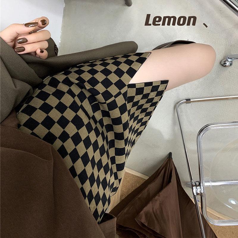 Plaid Skirt 2021 Slit Skirt Korean Style Loose Slim High Waist Easiest For Match Hip A-Line Skirt - Image 5