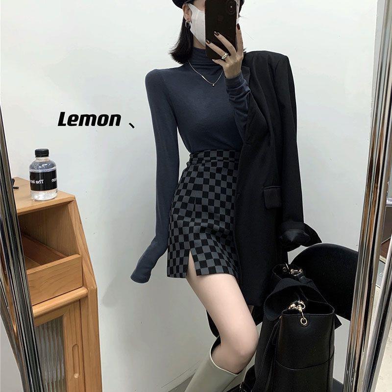 Plaid Skirt 2021 Slit Skirt Korean Style Loose Slim High Waist Easiest For Match Hip A-Line Skirt - Image 3