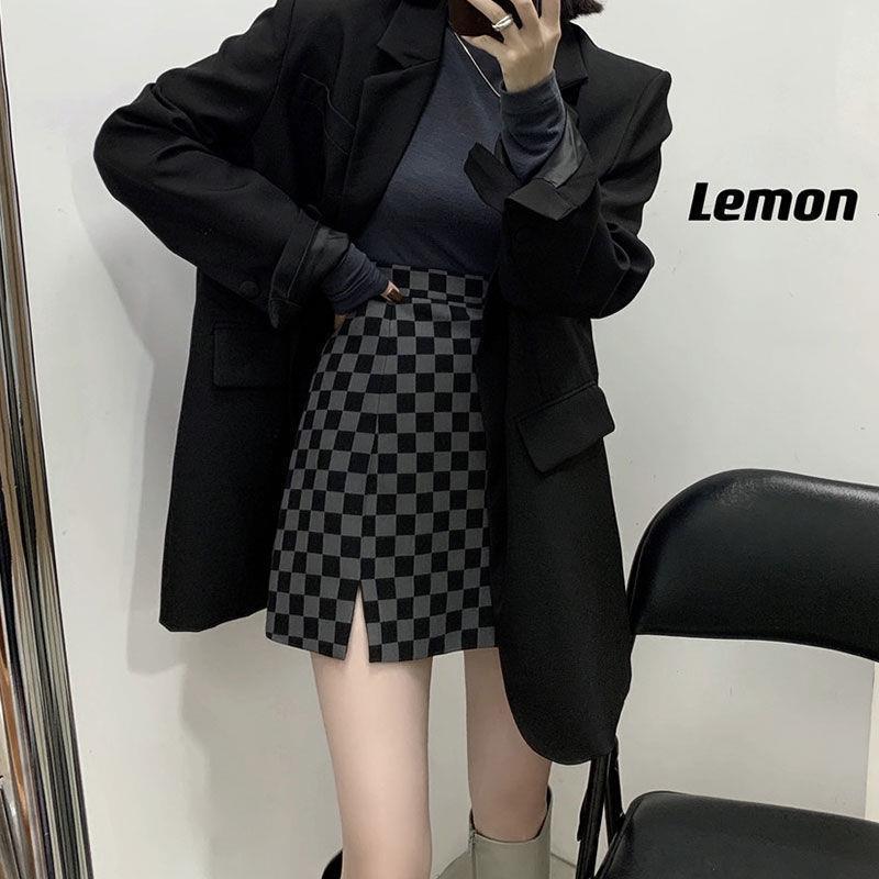 Plaid Skirt 2021 Slit Skirt Korean Style Loose Slim High Waist Easiest For Match Hip A-Line Skirt - Image 4