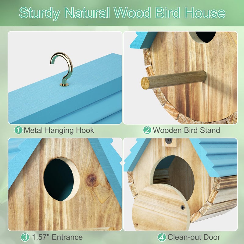 Auslar Bird House, Auslar Wooden Bird Houses for Outside, Birdhouse for Outdoors, Hanging Bluebird House for Cardinals Finch Wren Swallow for Garden Viewing - Image 4