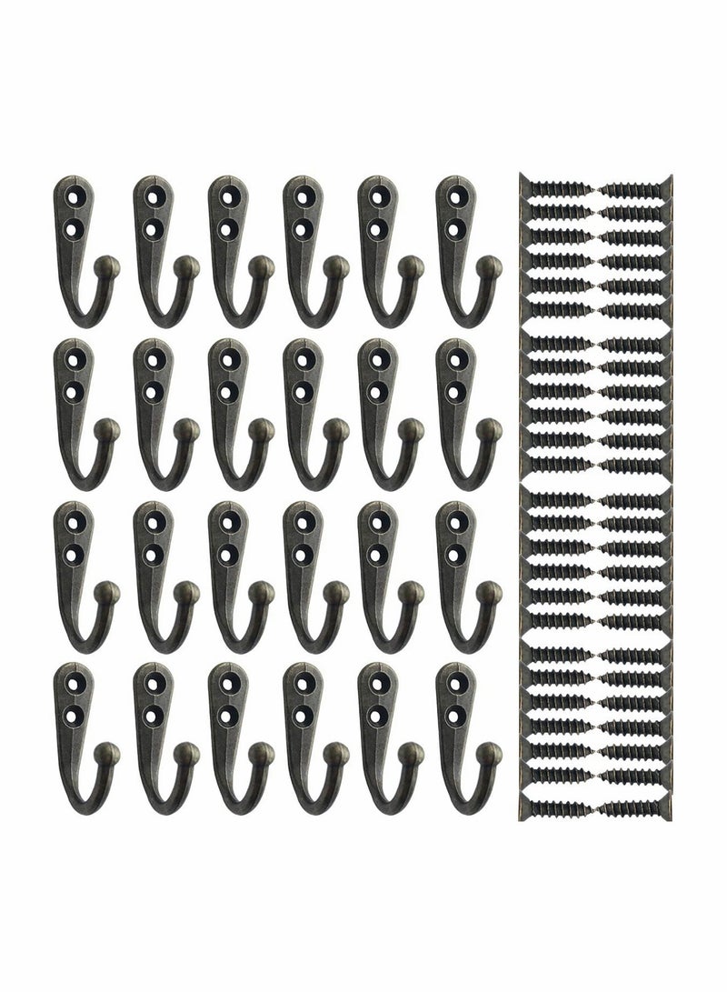 24 Durable Vintage Bronze Wall Hooks for Coats and Robes with Screws Ideal for Bath Kitchen and Garage - Image 1