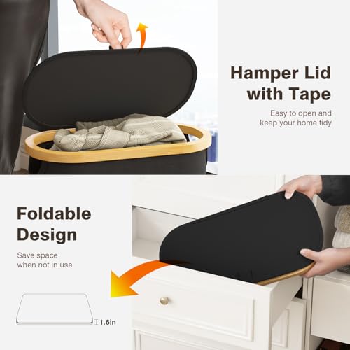 Bathola Slim Laundry Hamper with Lid, 60L Small Laundry Basket with Handles&Removable Bag, Thin Dirty Clothes Hampers for Laundry, Narrow Laundry Hampers for Bedroom Aesthetic, Black - Image 4