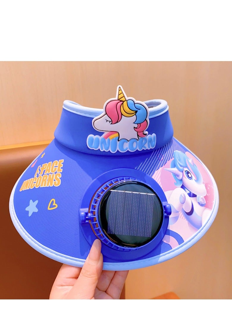 Generic Children's solar/USB rechargeable fan sun hat ,3-speed cooling and breathable open top design, suitable for the beach and outdoor play--blue - Image 1