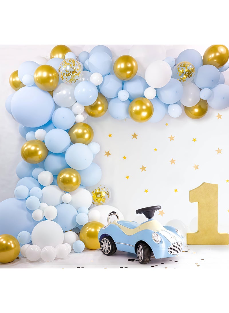 عالم البالونات طقم قوس وزينة بالونات لاتكس زرقاء مكون من 100 قطعة - مثالي لديكورات الخلفيات في حفلات التخرج، وحفلات استقبال المواليد، وحفلات الزفاف، وأعياد الميلاد، وحفلات العزوبية - مناسب للاستخدام الداخلي والخارجي. - Image 4