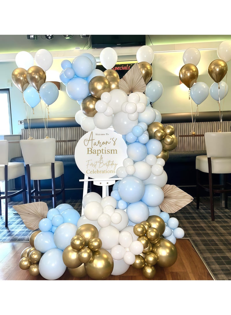 عالم البالونات طقم قوس وزينة بالونات لاتكس زرقاء مكون من 100 قطعة - مثالي لديكورات الخلفيات في حفلات التخرج، وحفلات استقبال المواليد، وحفلات الزفاف، وأعياد الميلاد، وحفلات العزوبية - مناسب للاستخدام الداخلي والخارجي. - Image 5
